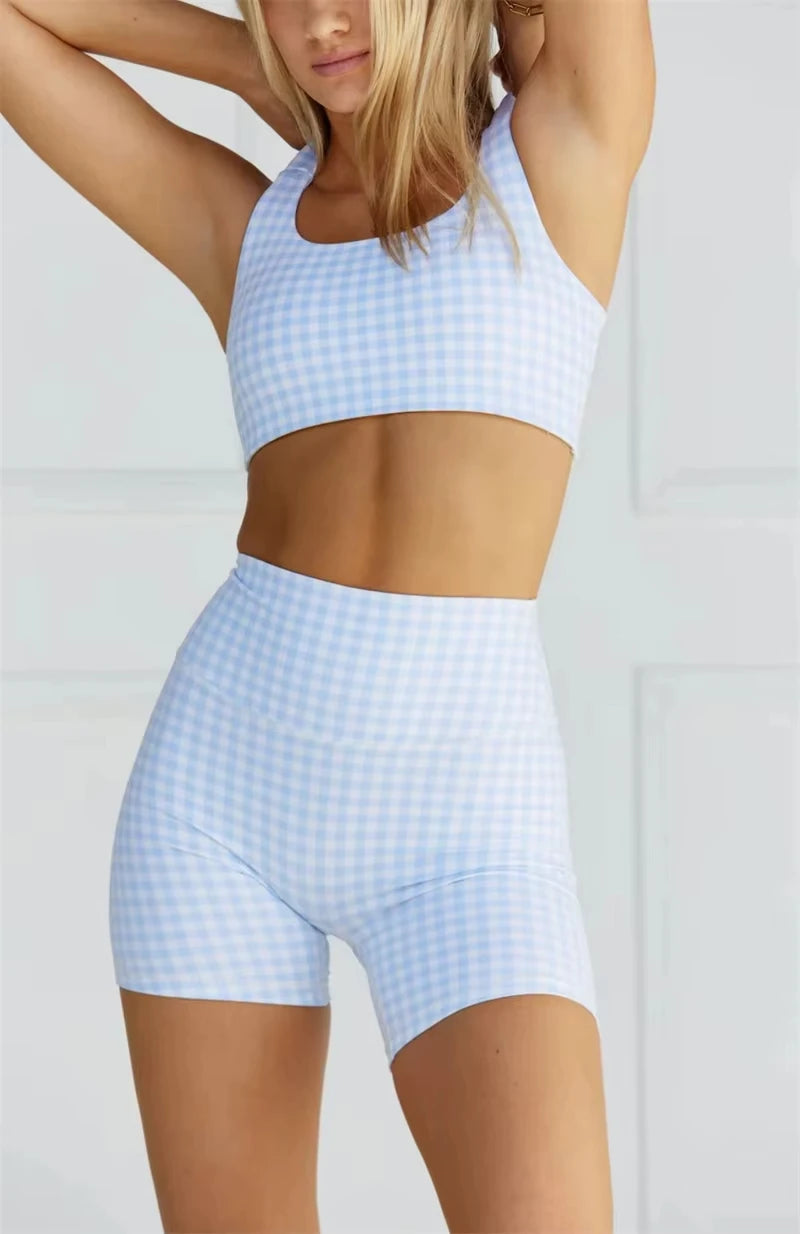 Yoga grid set women's high-stretch sports fitness tank top with high waist and quick-drying yoga features