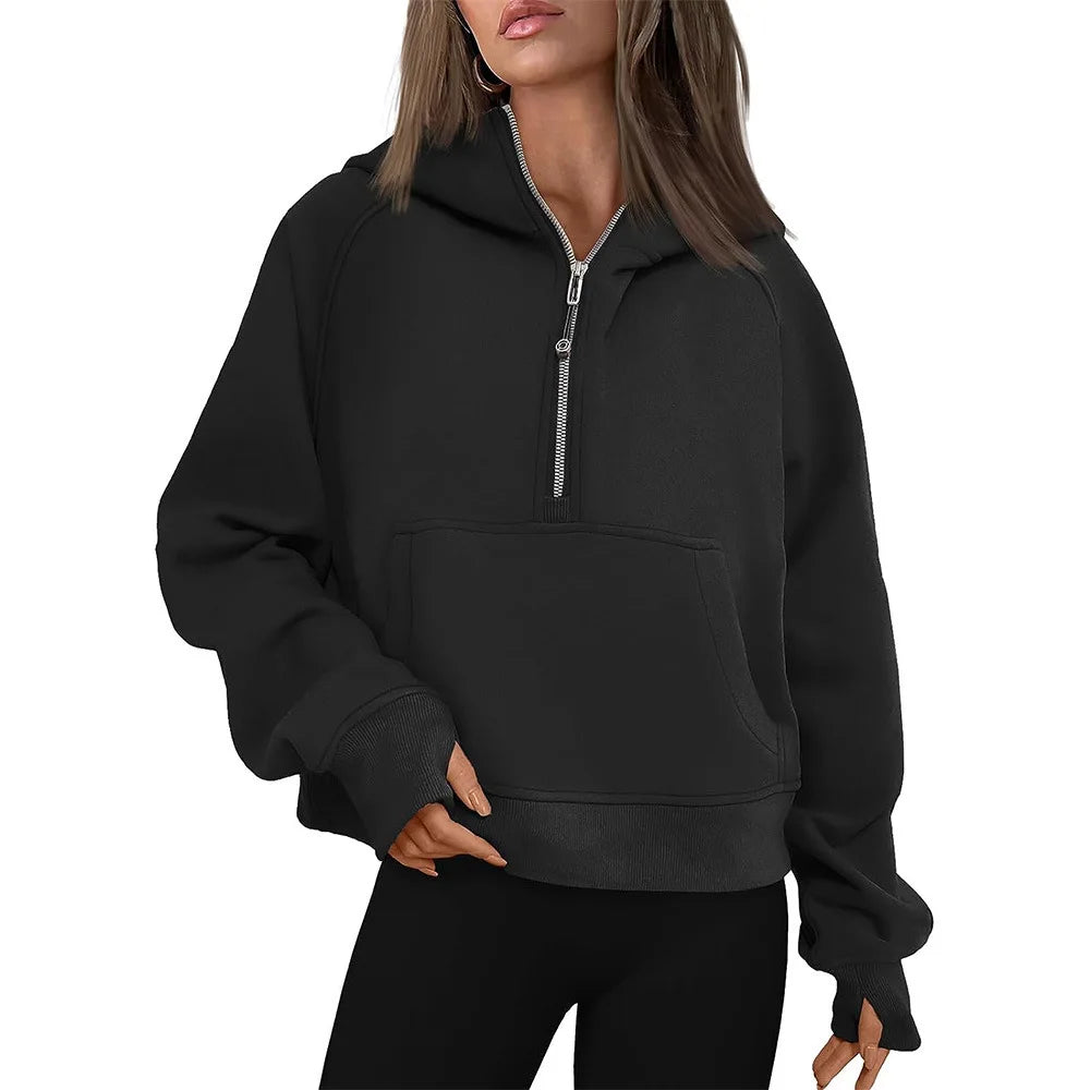 Half Zip Sweatshirts Cropped Hoodies Fleece Womens Quarter Zip Up Pullover Sweaters Fall Outfits 2025 Winter Clothes