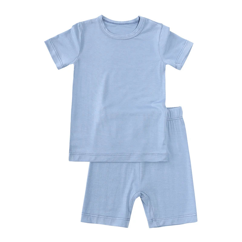 2026 Bamboo Fiber Toddler Kids Pajamas Clothes Solid Hight Elasticity Breathable Sleepwear Set For 9M-7T Boy Girl Loungewear