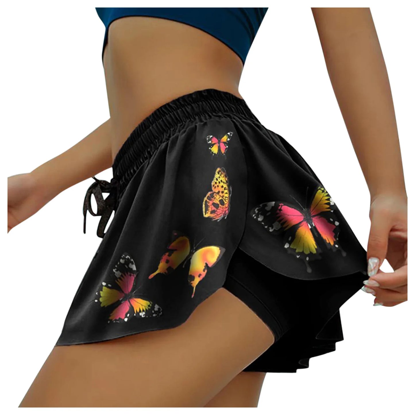 Women's Sport Tennis Skorts Butterfly Print Outdoor yoga Inner Short Skirt High Elastic Waist Golf Mini Hakama For Female Summer