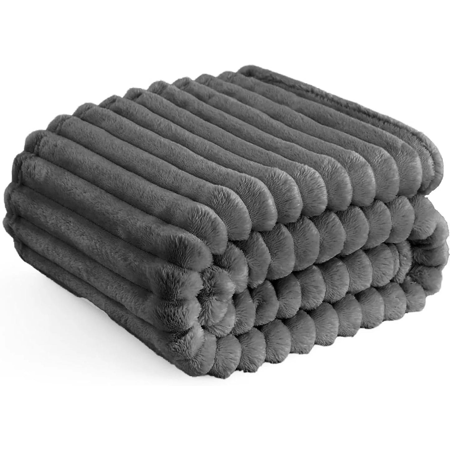 A Soft Cozy Faux Fur Rabbit Stripped Blanket, Warm and Thick for Bed, Sofa, Dormitory and Office, Versatile Use and Rich Colors