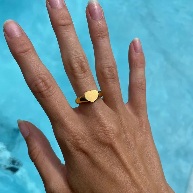 Heart Rings For Women Stainless Steel Gold Color Heart Couple Rings Anniversary Wedding Aesthetic Jewelry Gift Bague Femme