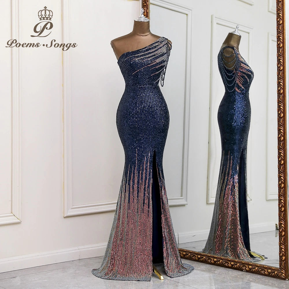 Sexy One shoulder style evening dresses prom dresses vestidos de fiesta robe de soiree de mariage  party dresses women evening
