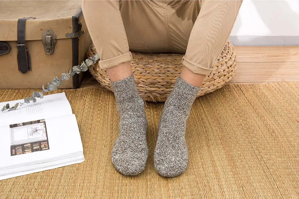 5 Pair Winter Merino Wool Socks Super Thick Warm High-Quality Harajuku Retro Snow Casual Antifreeze Cashmere Socks Men