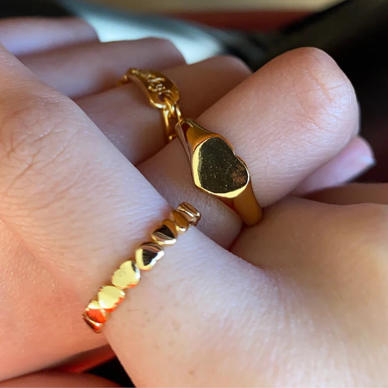 Heart Rings For Women Stainless Steel Gold Color Heart Couple Rings Anniversary Wedding Aesthetic Jewelry Gift Bague Femme