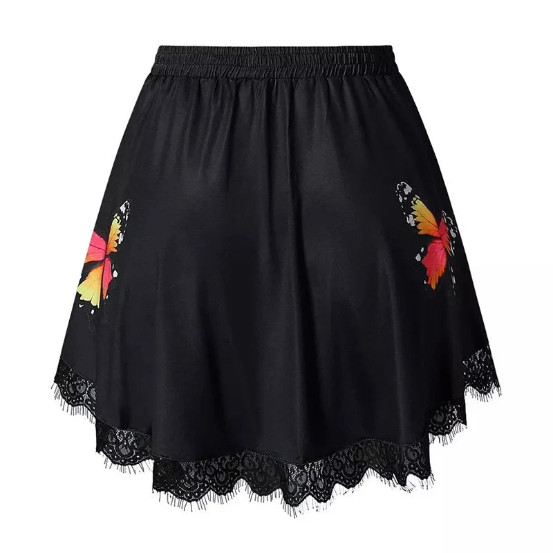 Women's Sport Tennis Skorts Butterfly Print Outdoor yoga Inner Short Skirt High Elastic Waist Golf Mini Hakama For Female Summer