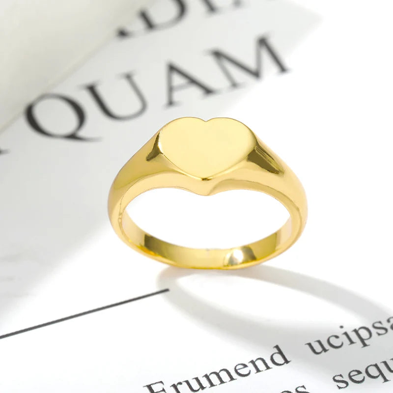 Heart Rings For Women Stainless Steel Gold Color Heart Couple Rings Anniversary Wedding Aesthetic Jewelry Gift Bague Femme