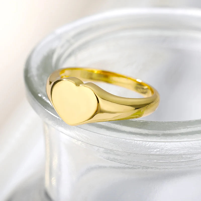 Heart Rings For Women Stainless Steel Gold Color Heart Couple Rings Anniversary Wedding Aesthetic Jewelry Gift Bague Femme