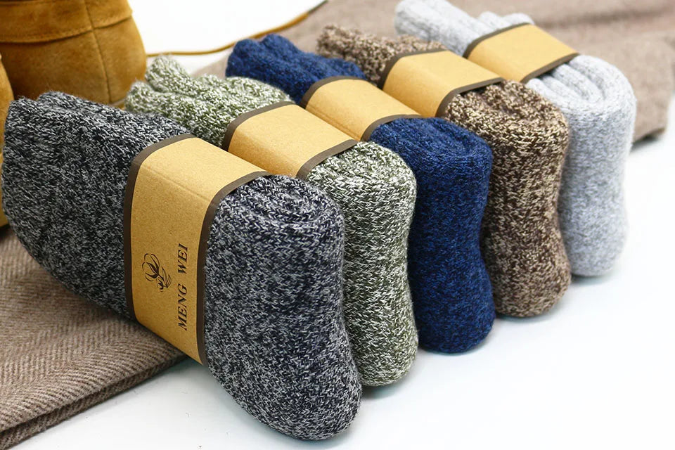5 Pair Winter Merino Wool Socks Super Thick Warm High-Quality Harajuku Retro Snow Casual Antifreeze Cashmere Socks Men