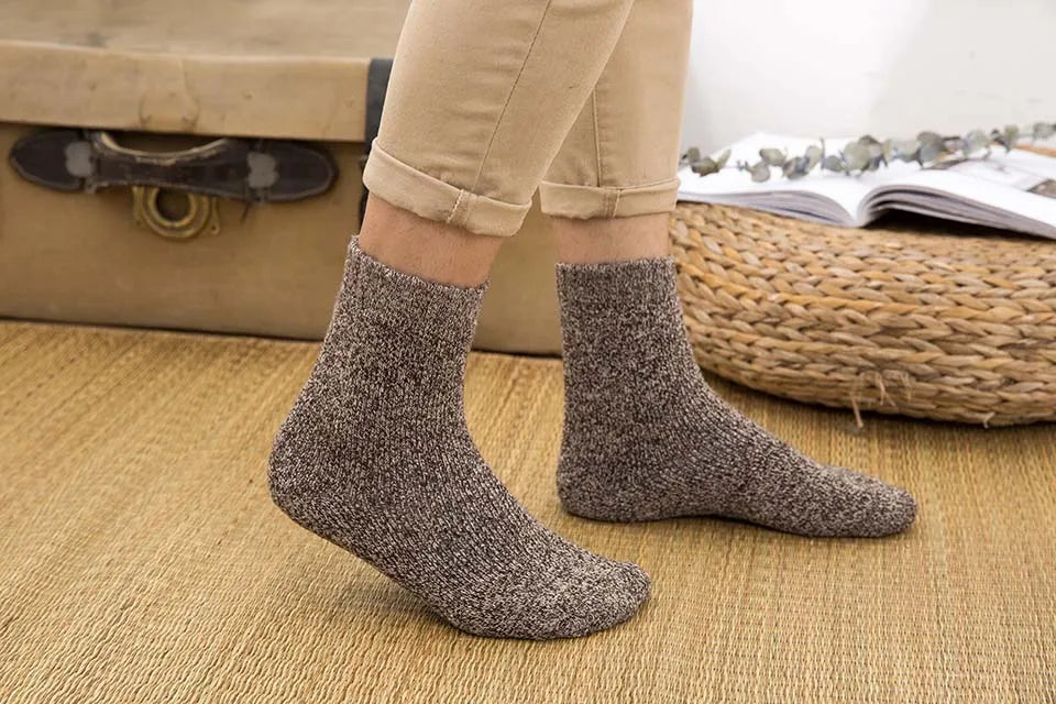 5 Pair Winter Merino Wool Socks Super Thick Warm High-Quality Harajuku Retro Snow Casual Antifreeze Cashmere Socks Men