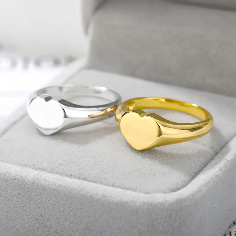 Heart Rings For Women Stainless Steel Gold Color Heart Couple Rings Anniversary Wedding Aesthetic Jewelry Gift Bague Femme