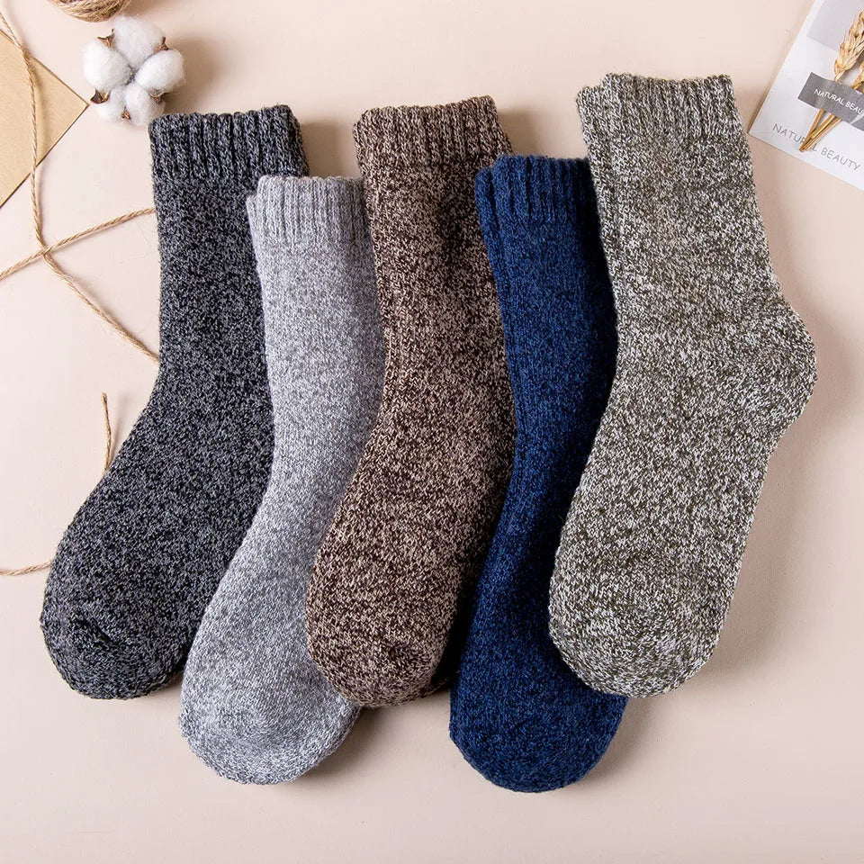 5 Pair Winter Merino Wool Socks Super Thick Warm High-Quality Harajuku Retro Snow Casual Antifreeze Cashmere Socks Men