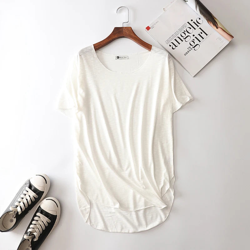 100% Bamboo Fiber Cotton tee shirt femme 2023 Summer T Shirt Women tops Clothes Harajuku Loose T-shirt Casual O-neck tshirt