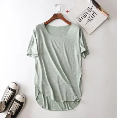 100% Bamboo Fiber Cotton tee shirt femme 2023 Summer T Shirt Women tops Clothes Harajuku Loose T-shirt Casual O-neck tshirt
