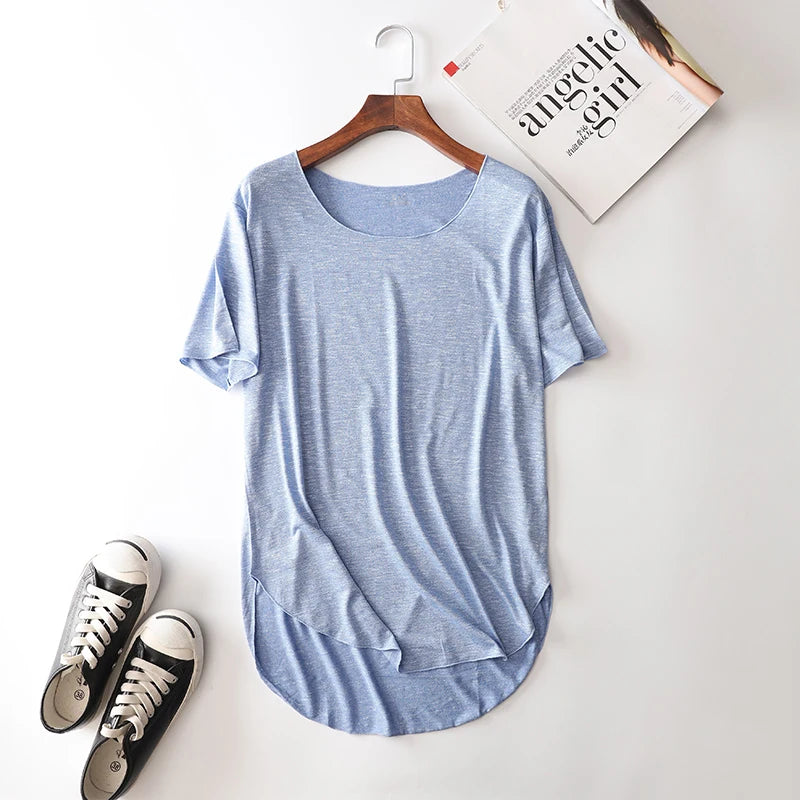 100% Bamboo Fiber Cotton tee shirt femme 2023 Summer T Shirt Women tops Clothes Harajuku Loose T-shirt Casual O-neck tshirt