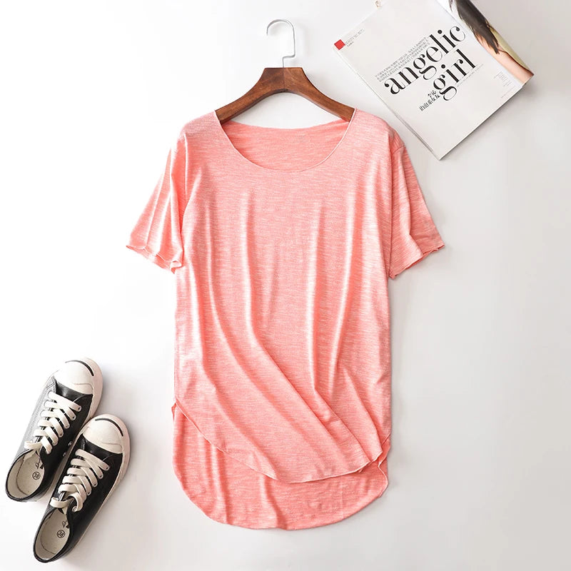 100% Bamboo Fiber Cotton tee shirt femme 2023 Summer T Shirt Women tops Clothes Harajuku Loose T-shirt Casual O-neck tshirt