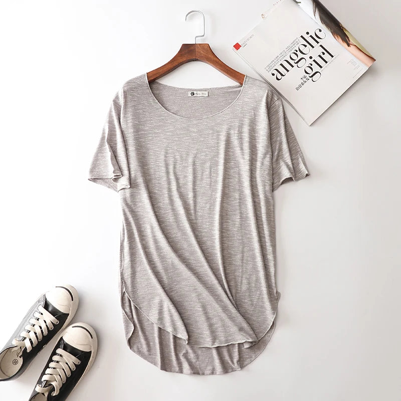100% Bamboo Fiber Cotton tee shirt femme 2023 Summer T Shirt Women tops Clothes Harajuku Loose T-shirt Casual O-neck tshirt