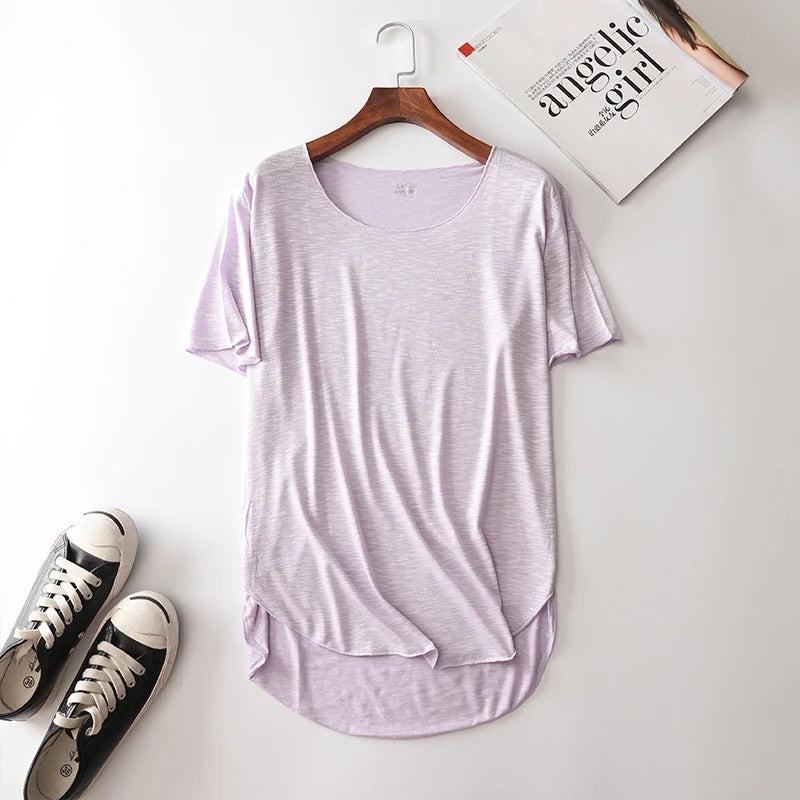 100% Bamboo Fiber Cotton tee shirt femme 2023 Summer T Shirt Women tops Clothes Harajuku Loose T-shirt Casual O-neck tshirt