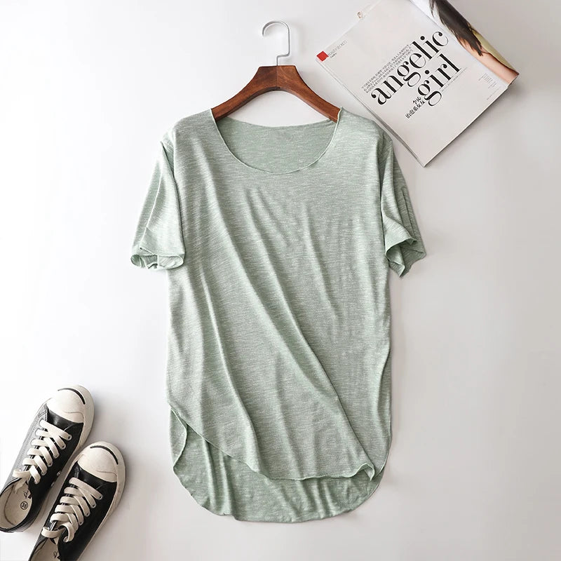 100% Bamboo Fiber Cotton tee shirt femme 2023 Summer T Shirt Women tops Clothes Harajuku Loose T-shirt Casual O-neck tshirt