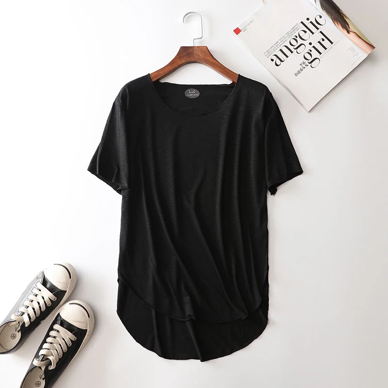 100% Bamboo Fiber Cotton tee shirt femme 2023 Summer T Shirt Women tops Clothes Harajuku Loose T-shirt Casual O-neck tshirt