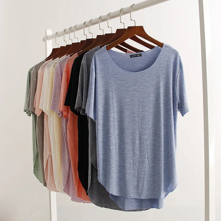 100% Bamboo Fiber Cotton tee shirt femme 2023 Summer T Shirt Women tops Clothes Harajuku Loose T-shirt Casual O-neck tshirt