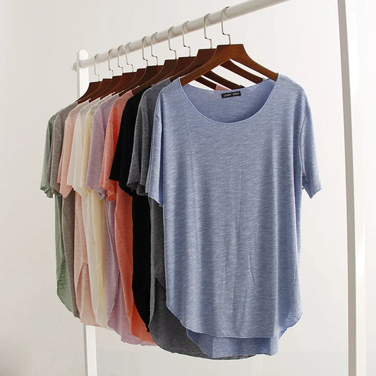 100% Bamboo Fiber Cotton tee shirt femme 2023 Summer T Shirt Women tops Clothes Harajuku Loose T-shirt Casual O-neck tshirt