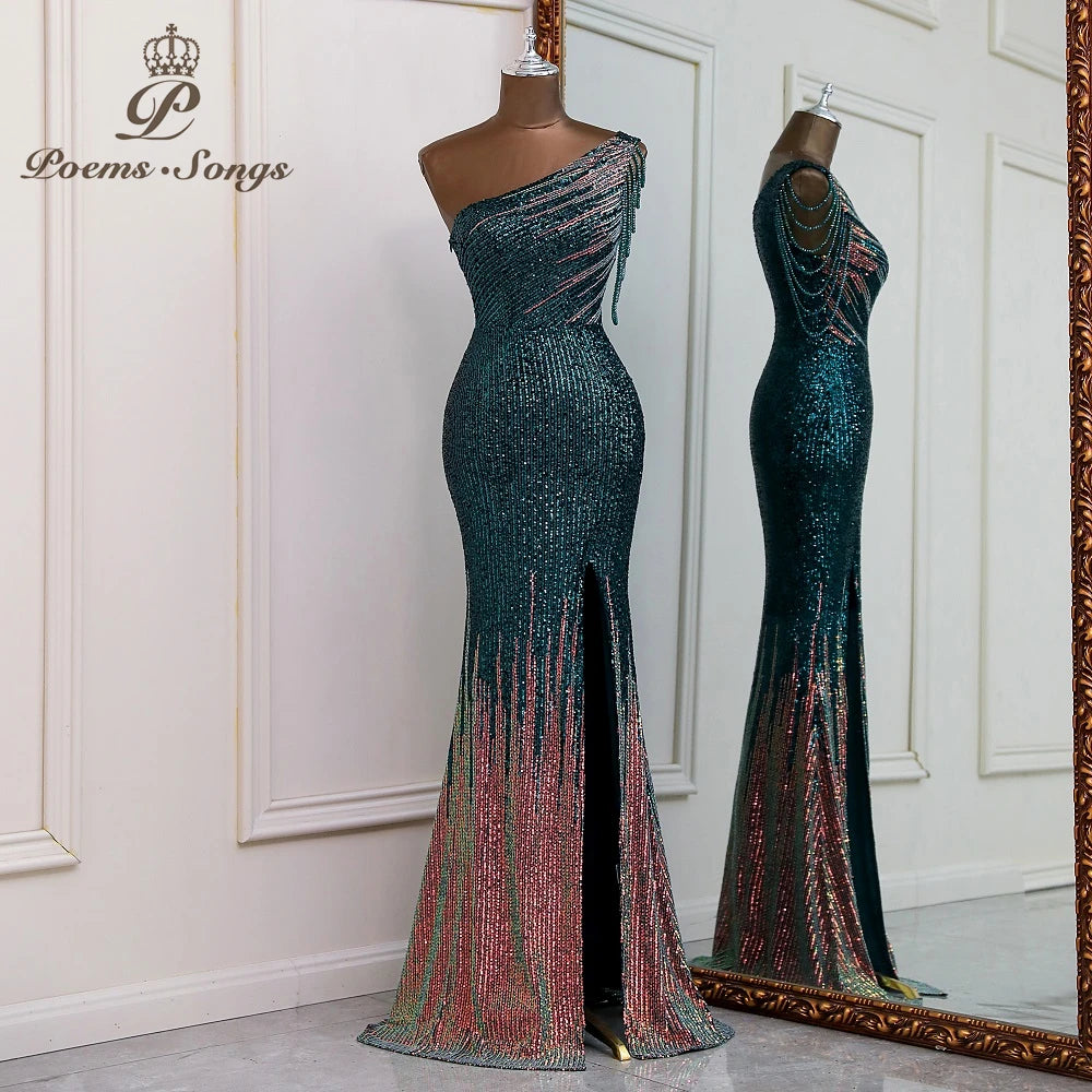 Sexy One shoulder style evening dresses prom dresses vestidos de fiesta robe de soiree de mariage  party dresses women evening