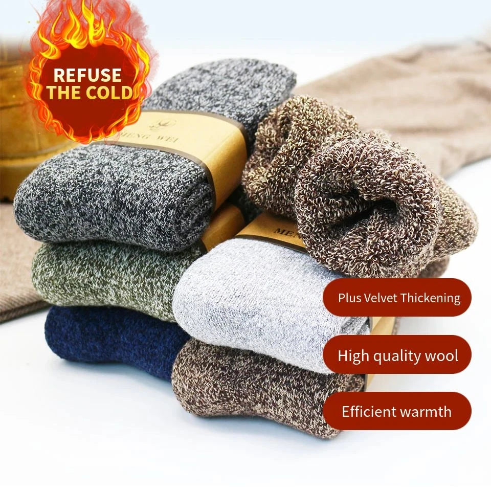 5 Pair Winter Merino Wool Socks Super Thick Warm High-Quality Harajuku Retro Snow Casual Antifreeze Cashmere Socks Men