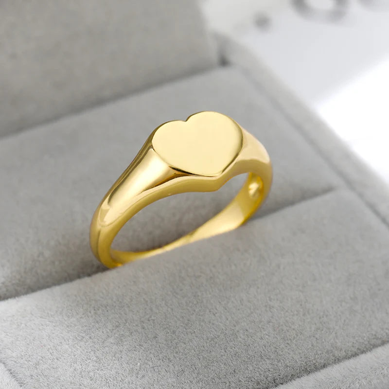 Heart Rings For Women Stainless Steel Gold Color Heart Couple Rings Anniversary Wedding Aesthetic Jewelry Gift Bague Femme