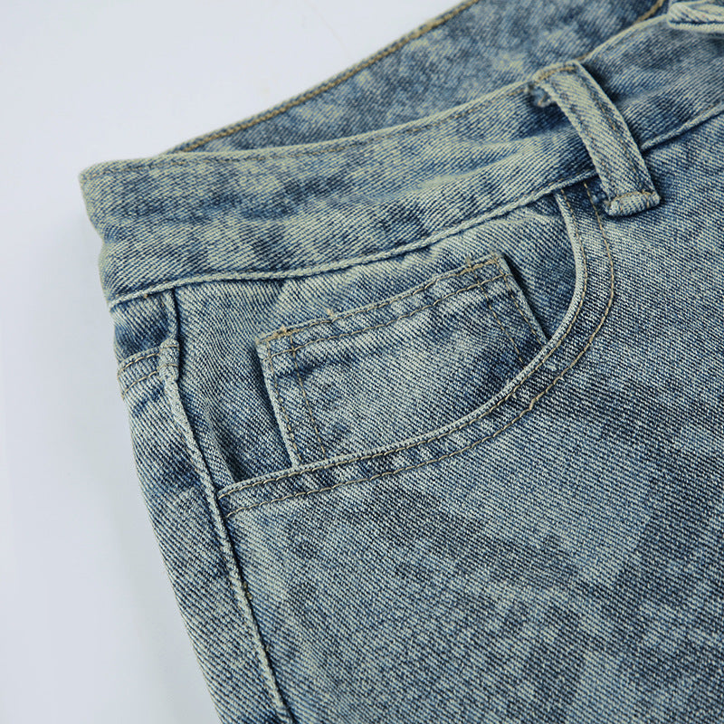 BKQU American Retro Snake Pattern Washed Jeans Y2K Loose High Waist Trousers Fashion Harajuku Street Wide Leg Denim Pants 2025