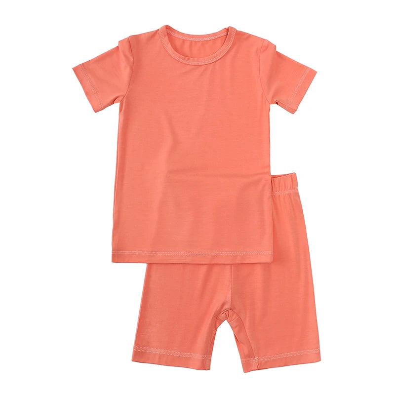 2026 Bamboo Fiber Toddler Kids Pajamas Clothes Solid Hight Elasticity Breathable Sleepwear Set For 9M-7T Boy Girl Loungewear