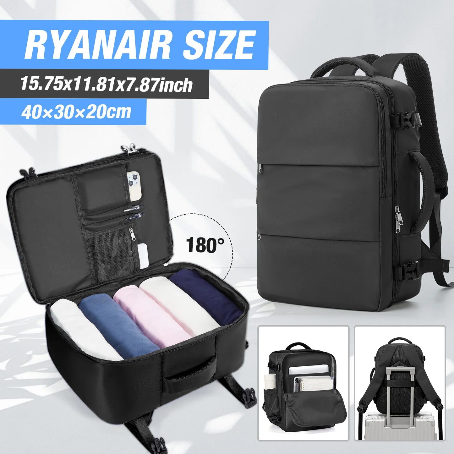 Ryanair 40x30x20 Luggage Cabin Bag, 40x30x20 Bag Men Women 15.6inch Laptop Bag Business  Travel Backpack，College School Backapck