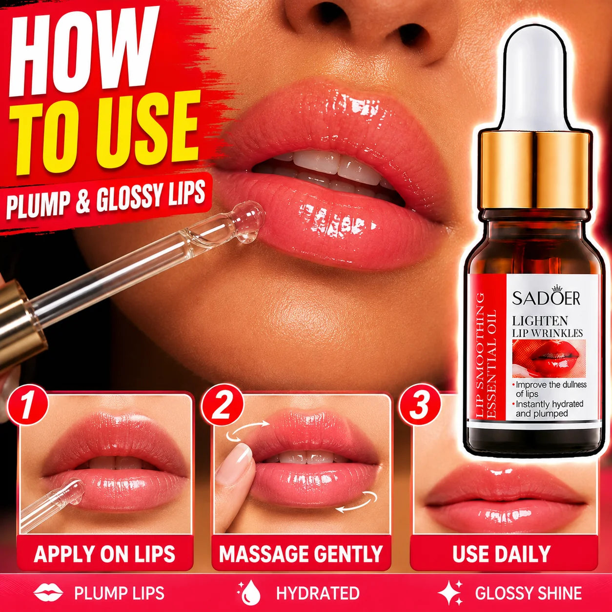 Lip Plumping Oil Hydrating Lip Gloss Fuller Glossy Lips Lip Plumper Serum Moisturizing Lip Care Essential Oil Soft Lips Women