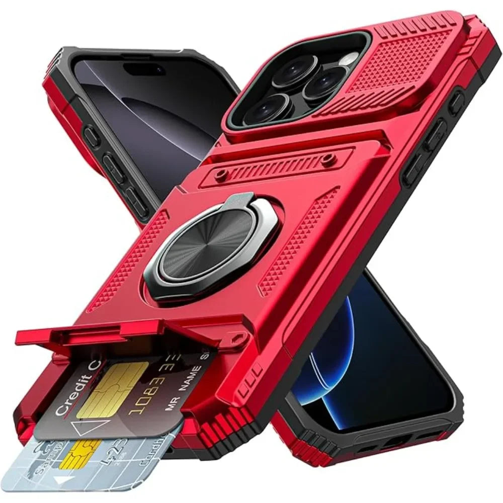 Magnetic Ring Holder Phone Case For IPhone 13 14 15 16 17 Air Pro Max Shockproof Heavy Duty Hard with Card Slot Protective Cover