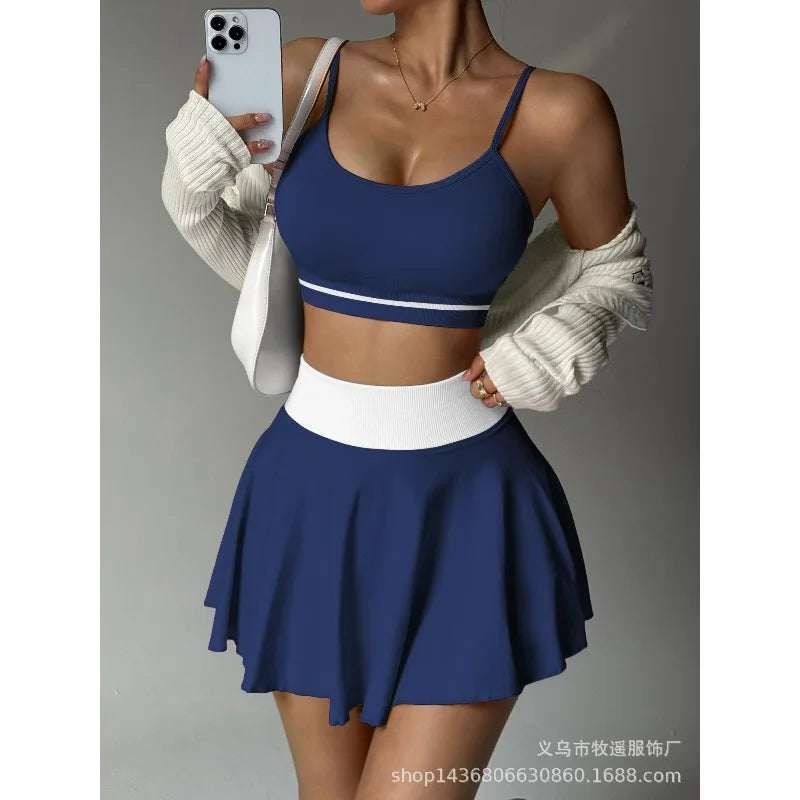 Fitness Yoga Set Women Tracksuit Gym Clothes Sports Bra 2 Piece Workout Sets Outfit Short Skirt Quick Drying Sportswear