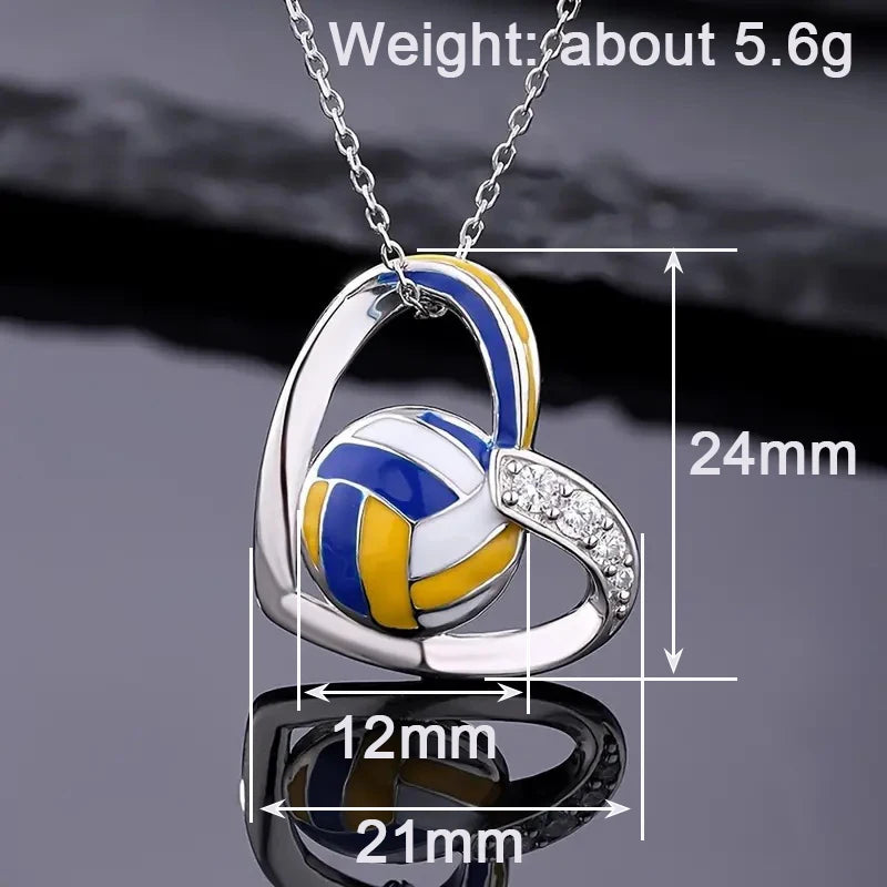 Huitan Trendy Volleyball Heart Pendant Necklace Delicate Accessories with Shiny Zirconia Fashion Female Daily Party Jewelry