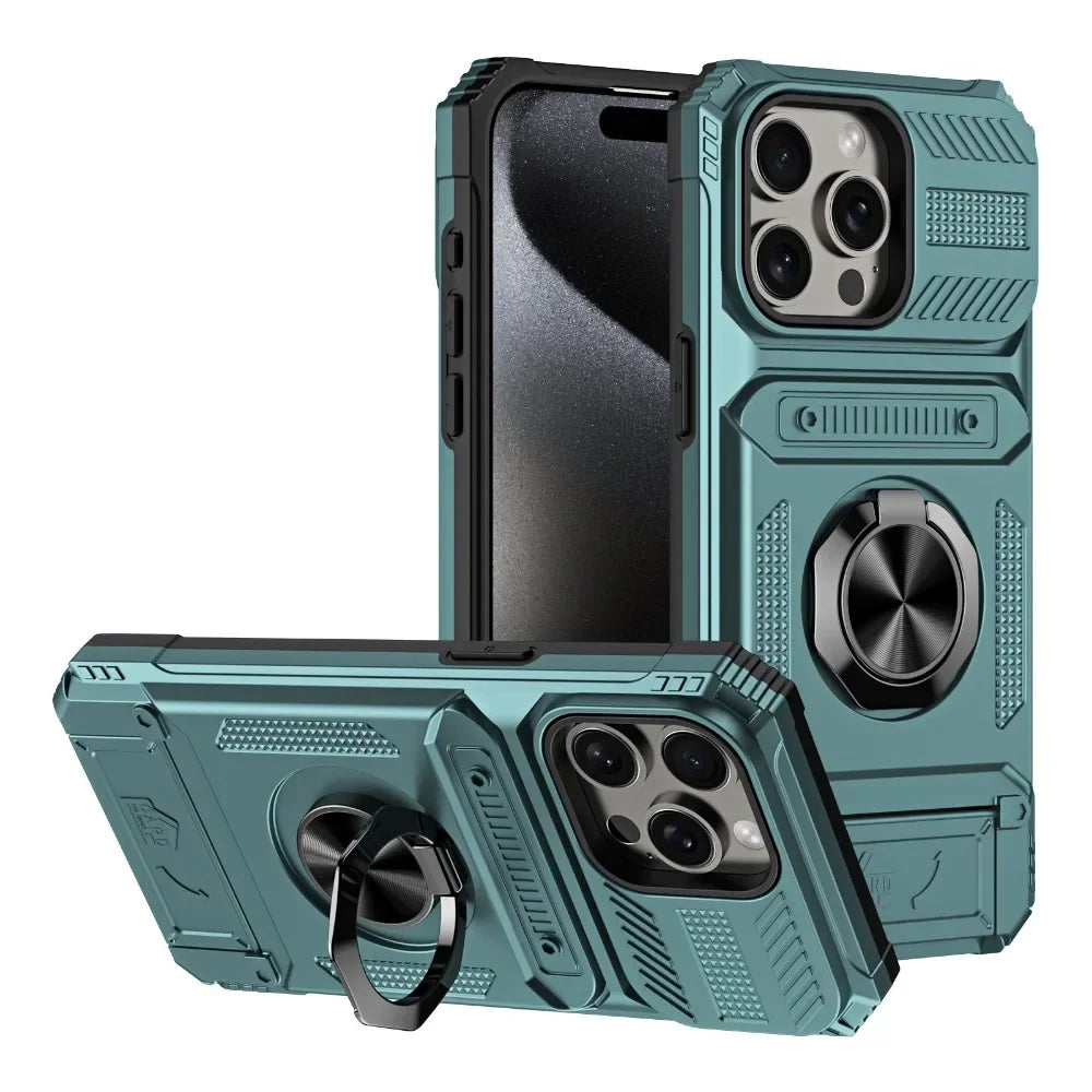 Magnetic Ring Holder Phone Case For IPhone 13 14 15 16 17 Air Pro Max Shockproof Heavy Duty Hard with Card Slot Protective Cover