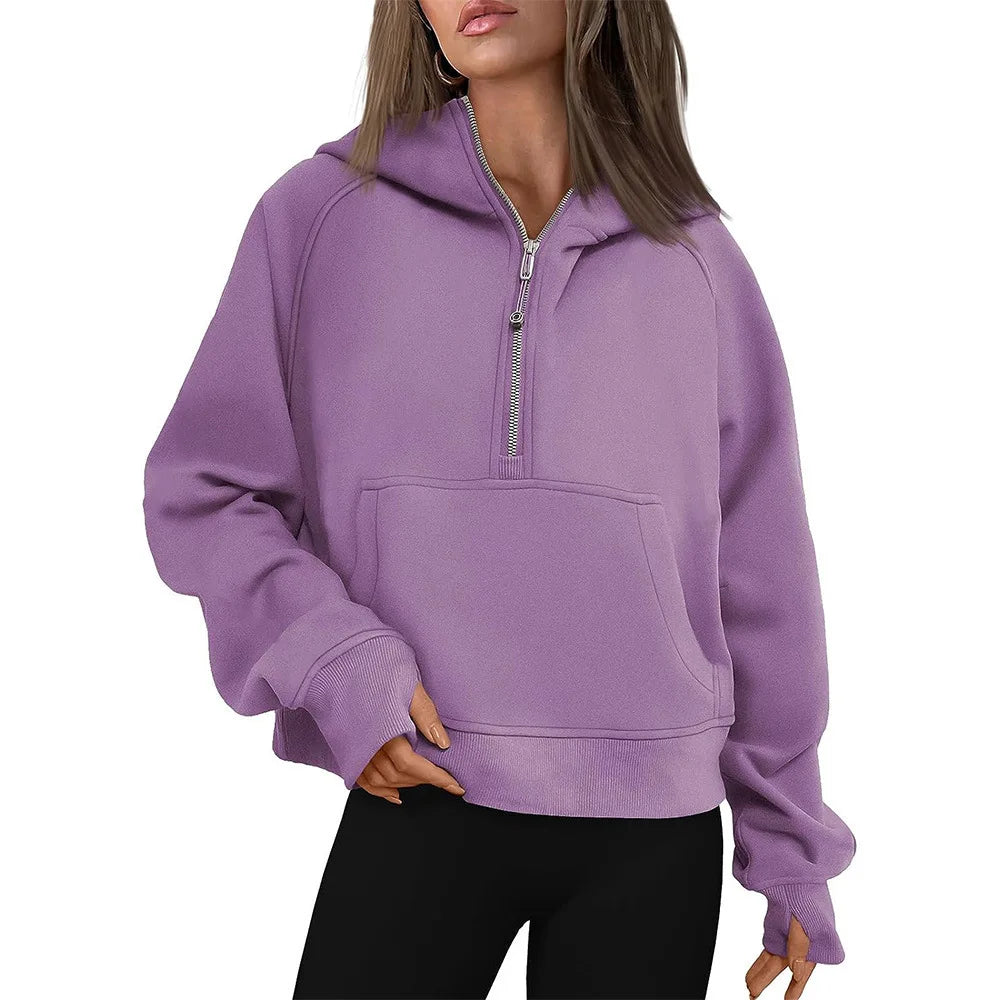 Half Zip Sweatshirts Cropped Hoodies Fleece Womens Quarter Zip Up Pullover Sweaters Fall Outfits 2025 Winter Clothes