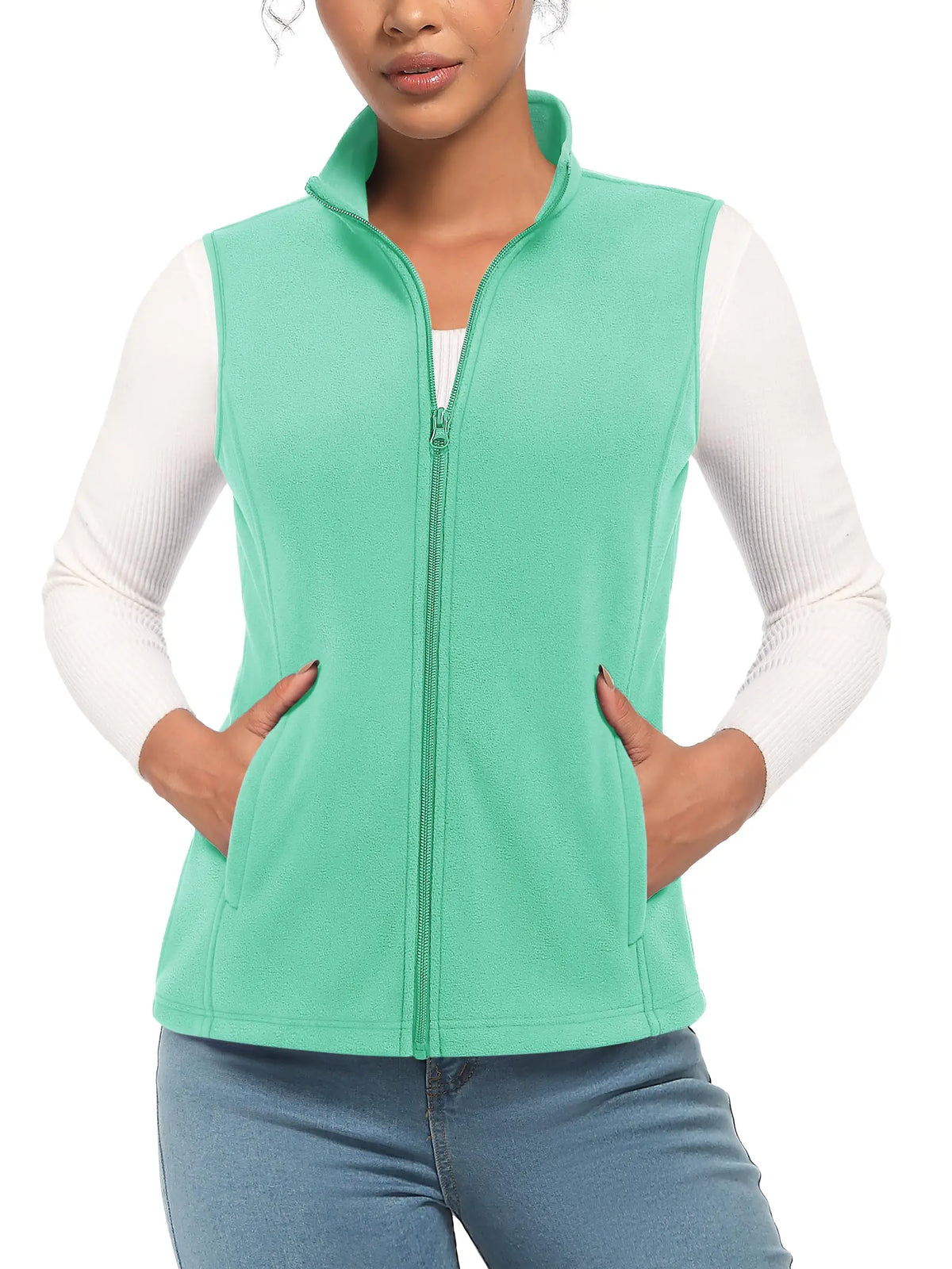 TACVASEN Fleese Sleeveless Vests Womens Fall Winter Thermal Hiking Golf Waistcoats Soft Casual Outerwear Zip Jackets 4 Pockets