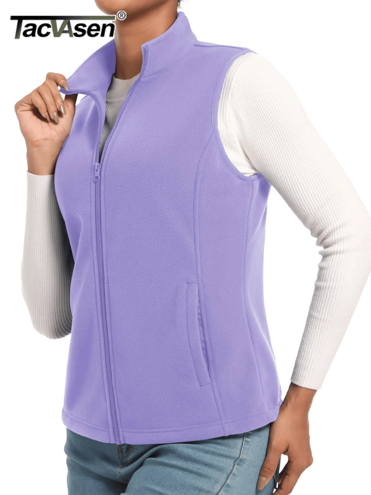 TACVASEN Fleese Sleeveless Vests Womens Fall Winter Thermal Hiking Golf Waistcoats Soft Casual Outerwear Zip Jackets 4 Pockets