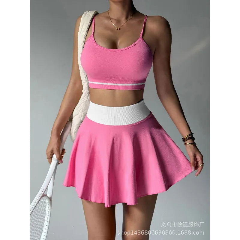 Fitness Yoga Set Women Tracksuit Gym Clothes Sports Bra 2 Piece Workout Sets Outfit Short Skirt Quick Drying Sportswear