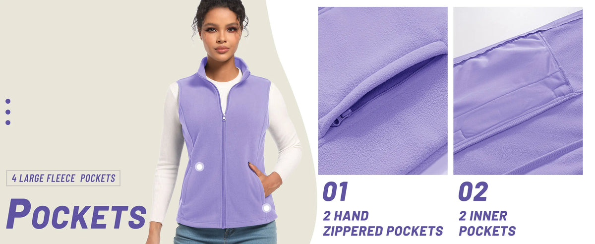 TACVASEN Fleese Sleeveless Vests Womens Fall Winter Thermal Hiking Golf Waistcoats Soft Casual Outerwear Zip Jackets 4 Pockets