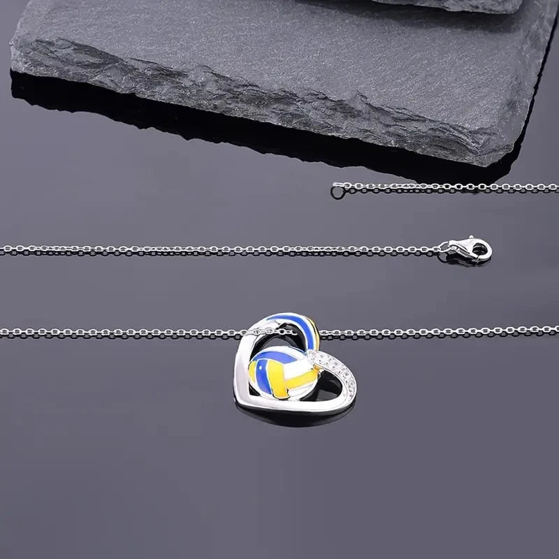Huitan Trendy Volleyball Heart Pendant Necklace Delicate Accessories with Shiny Zirconia Fashion Female Daily Party Jewelry