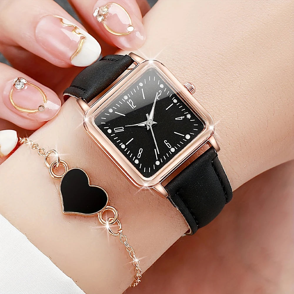 2/4PCS Fashion Minimalist Watch Luxury Men's and Women's Leather Belt Business Leisure Bracelet Quartz Watch