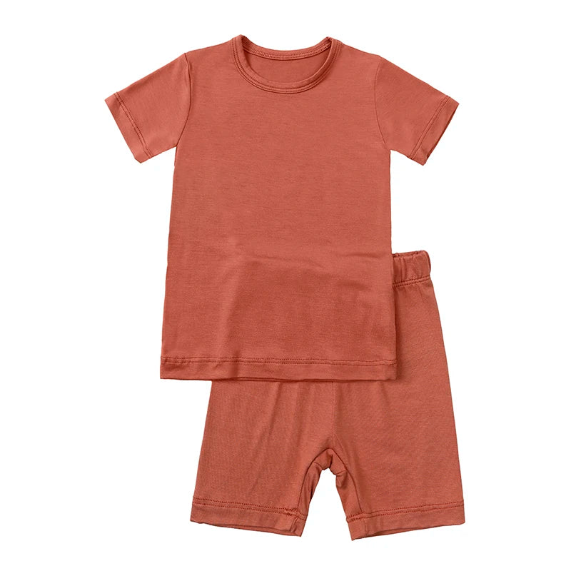 2026 Bamboo Fiber Toddler Kids Pajamas Clothes Solid Hight Elasticity Breathable Sleepwear Set For 9M-7T Boy Girl Loungewear