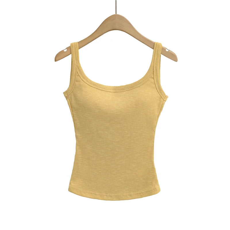 LUNDUNSHIJIA 2025 Summer Women Bamboo Cotton Sexy Backless Camisole Ladies Fashion With Chest Pads Tops 5 Colors