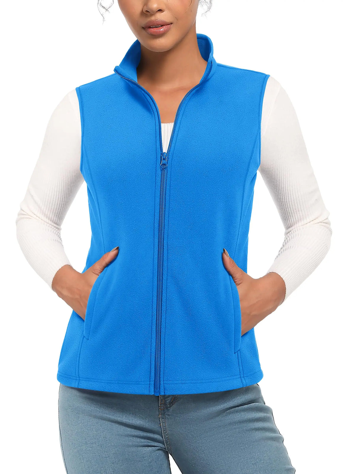 TACVASEN Fleese Sleeveless Vests Womens Fall Winter Thermal Hiking Golf Waistcoats Soft Casual Outerwear Zip Jackets 4 Pockets