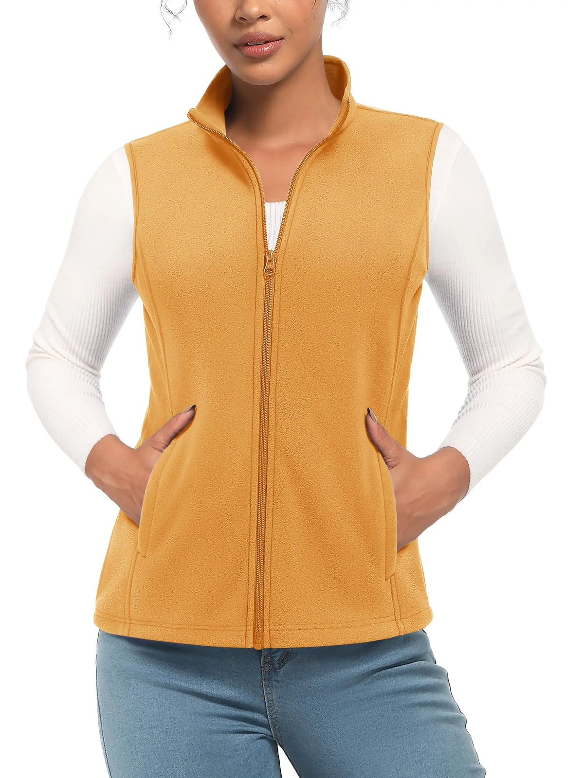 TACVASEN Fleese Sleeveless Vests Womens Fall Winter Thermal Hiking Golf Waistcoats Soft Casual Outerwear Zip Jackets 4 Pockets