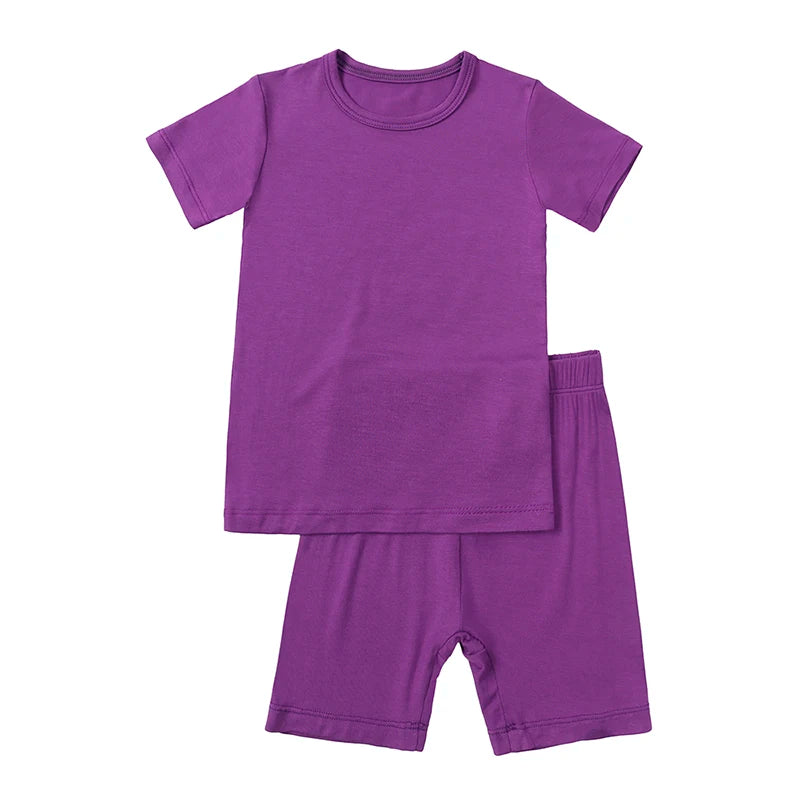 2026 Bamboo Fiber Toddler Kids Pajamas Clothes Solid Hight Elasticity Breathable Sleepwear Set For 9M-7T Boy Girl Loungewear