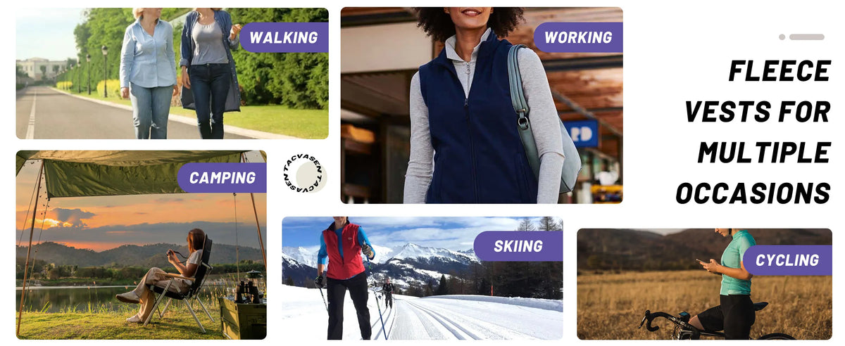 TACVASEN Fleese Sleeveless Vests Womens Fall Winter Thermal Hiking Golf Waistcoats Soft Casual Outerwear Zip Jackets 4 Pockets